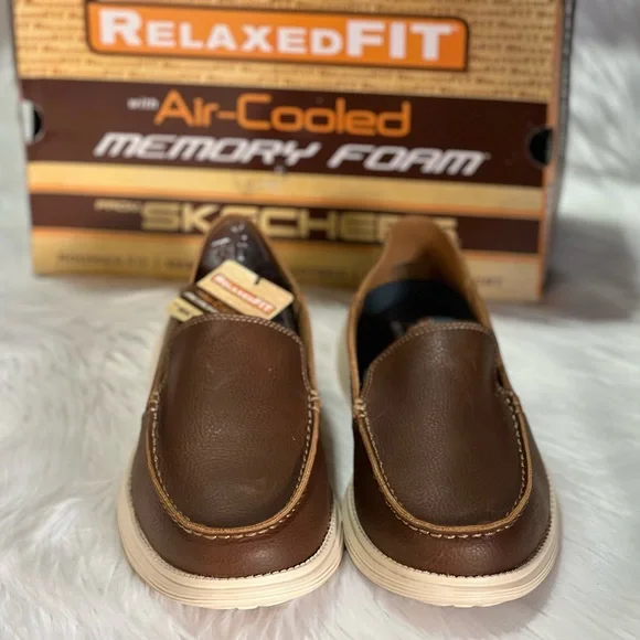 New Skechers STATUS-BRENSON Relaxed Fit Air-Cooled Memory Foam Brown Mens - Picture 4 of 14